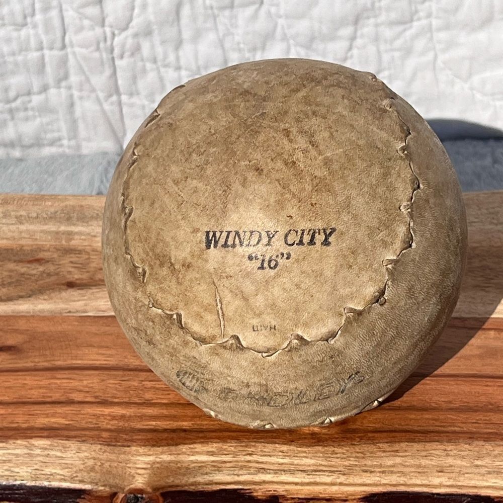 Authentic Dudley “Windy City” hand stitched 16” softball from Haiti.